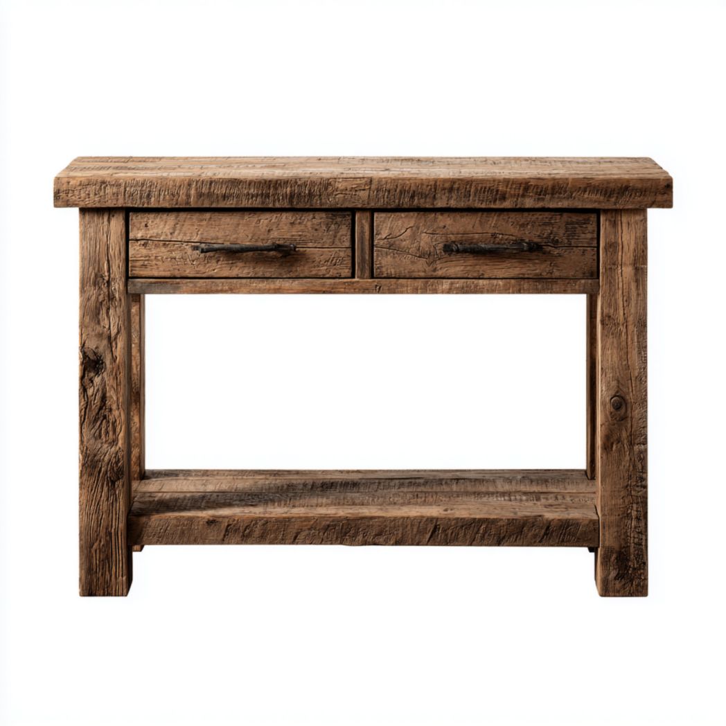 Konsole aus recyceltem Holz für den Flur mit zwei Schubladen-120 x 40 x 80
