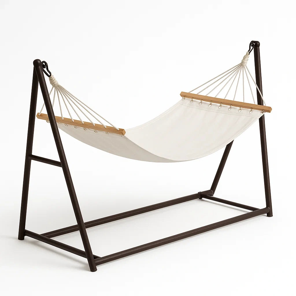 Hamac avec cadre en métal et toile en coton blanc(Blanc)