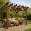 Pergola autoportante jardín marrón madera vidrio terraza 350x280x240cm(Marrón)