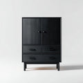 Schwarz lackierter Wohnzimmerschrank mit zwei Türen und Schubladen aus Holz-80 x 40 x 120