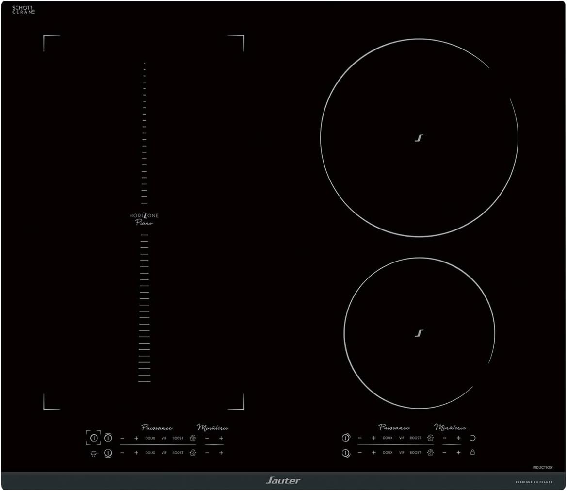 Sauter - SPI9648BP - Plaque Induction - Table de Cuisson Encastrable - Noir - 4 Foyers - 7400W - Dimensions Encastrement : 56x49cm - Horizone et Fonction Piano - Fabriqué en France(Noir)