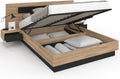 - Lit Coffre Santa avec Tables de chevets intégrées et sommier 140x190cm Couleur Bois et Noir(Brown)