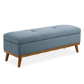 Banc de rangement en tissu bleu avec pieds en bois(Bleu)