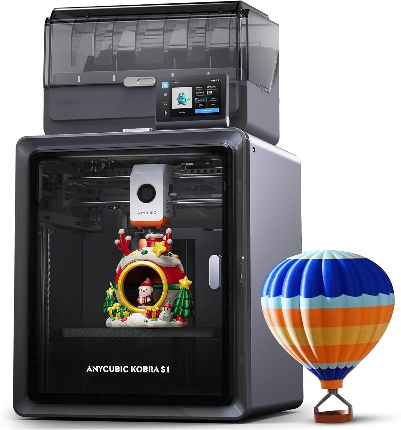 Anycubic Kobra S1 Combo Imprimante 3D, Imprimante FDM Multicolore, 600mm/s Haute Vitesse, Construction CoreXY Fermée, Séchage Actif, LeviQ 3.0, Compatible pour Filament PLA/PLA+/PETG/ASA/ABS(Noir)