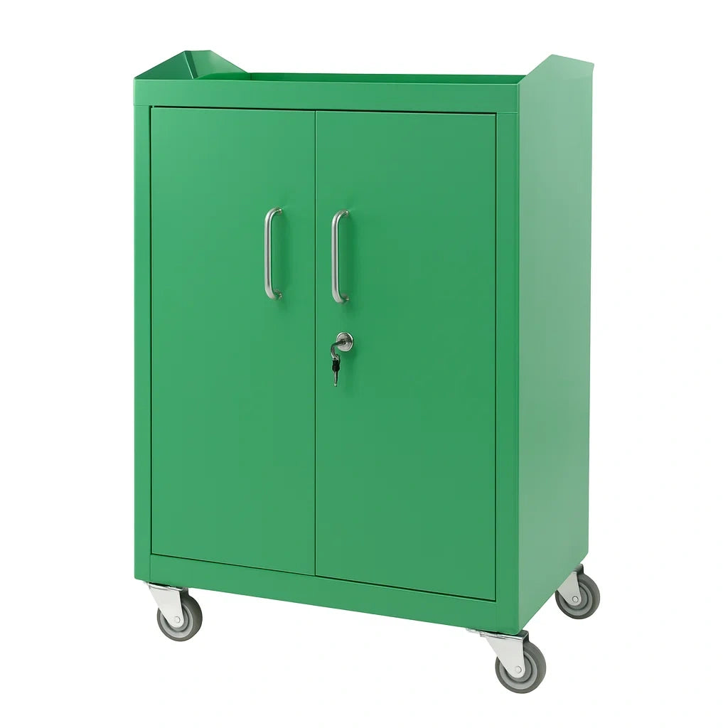 Armoire à outils en métal vert avec roulettes et serrure(Vert)