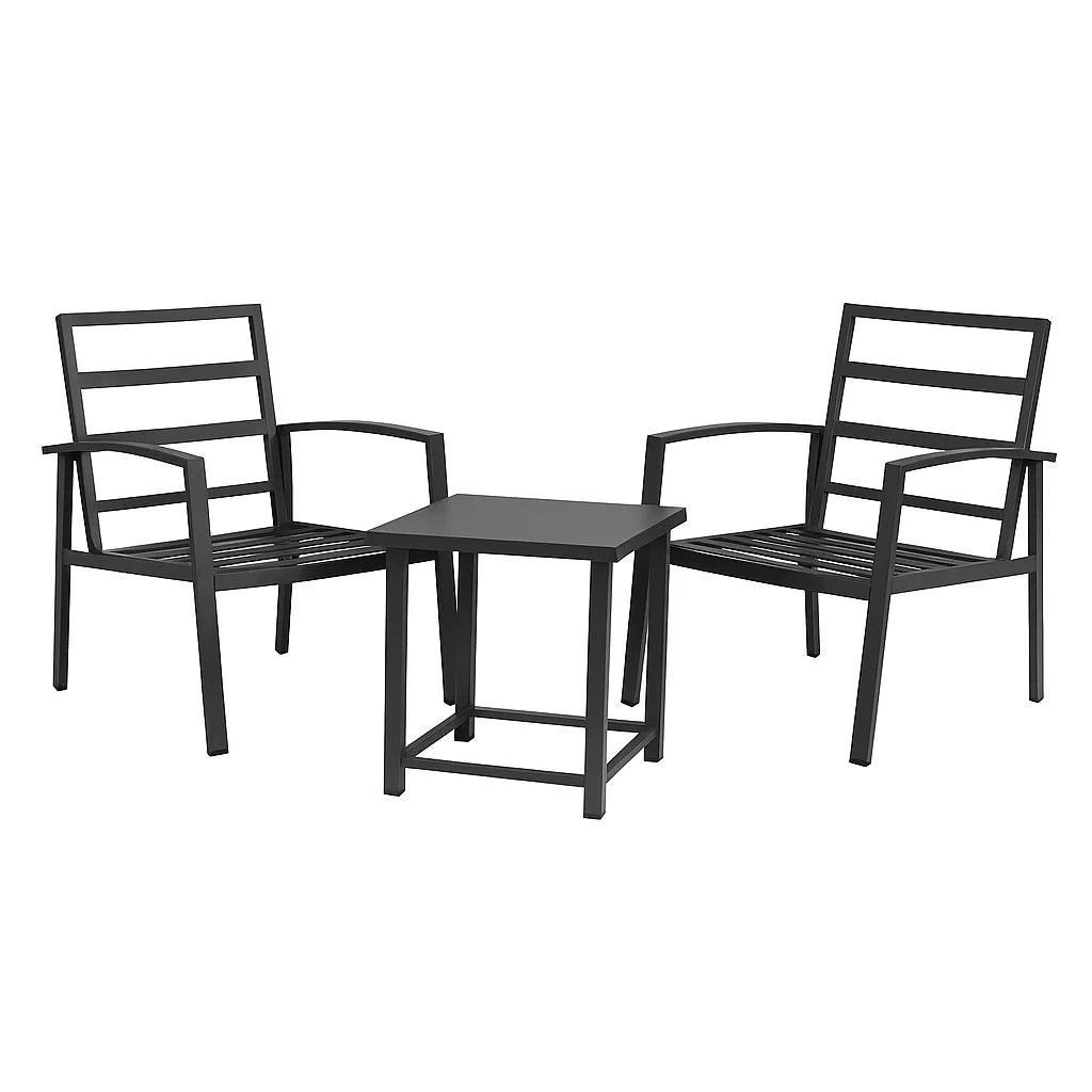 Ensemble de mobilier de jardin avec 2 chaises et table en métal noir(Noir)