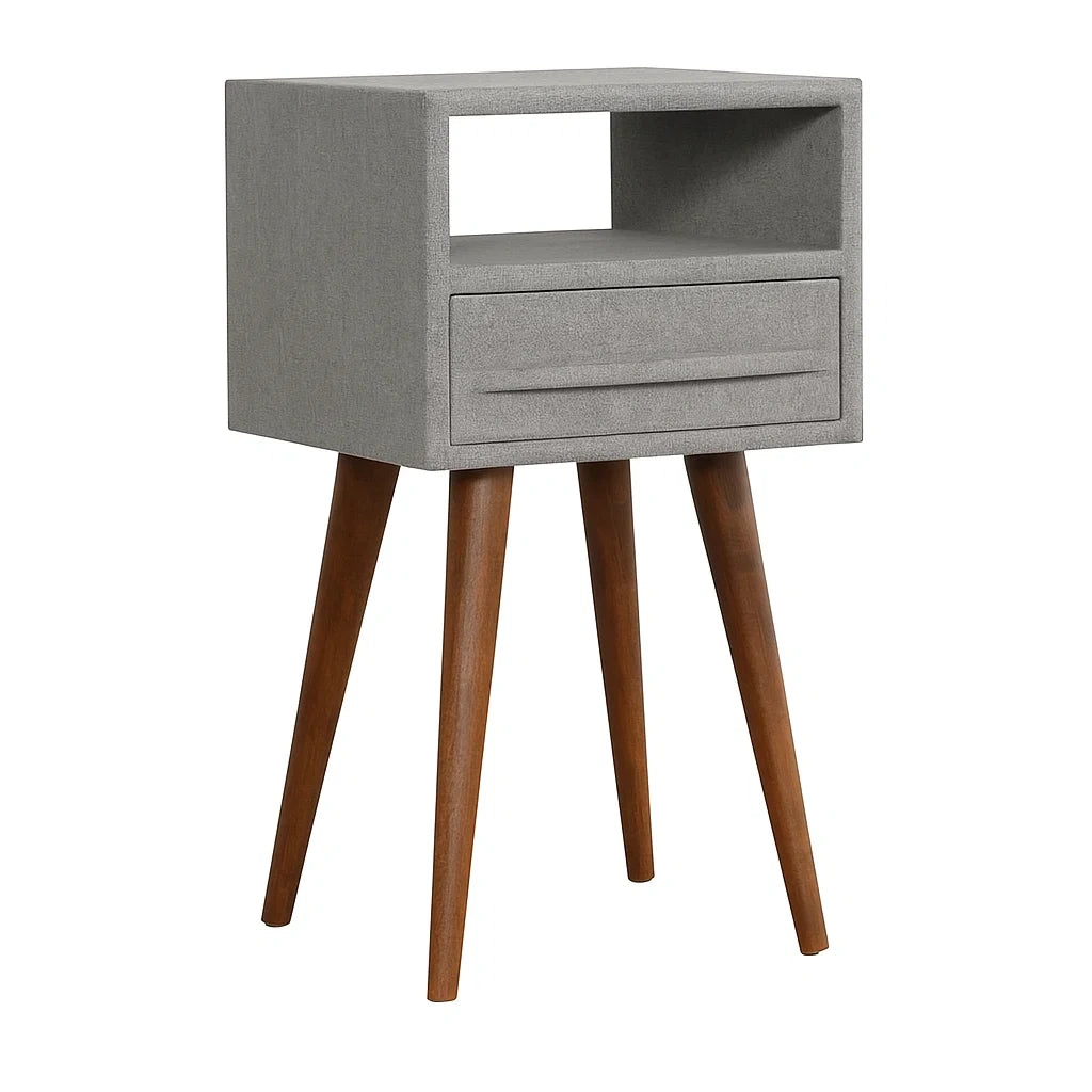 Table de chevet en tissu gris avec tiroir en bois(Gris)