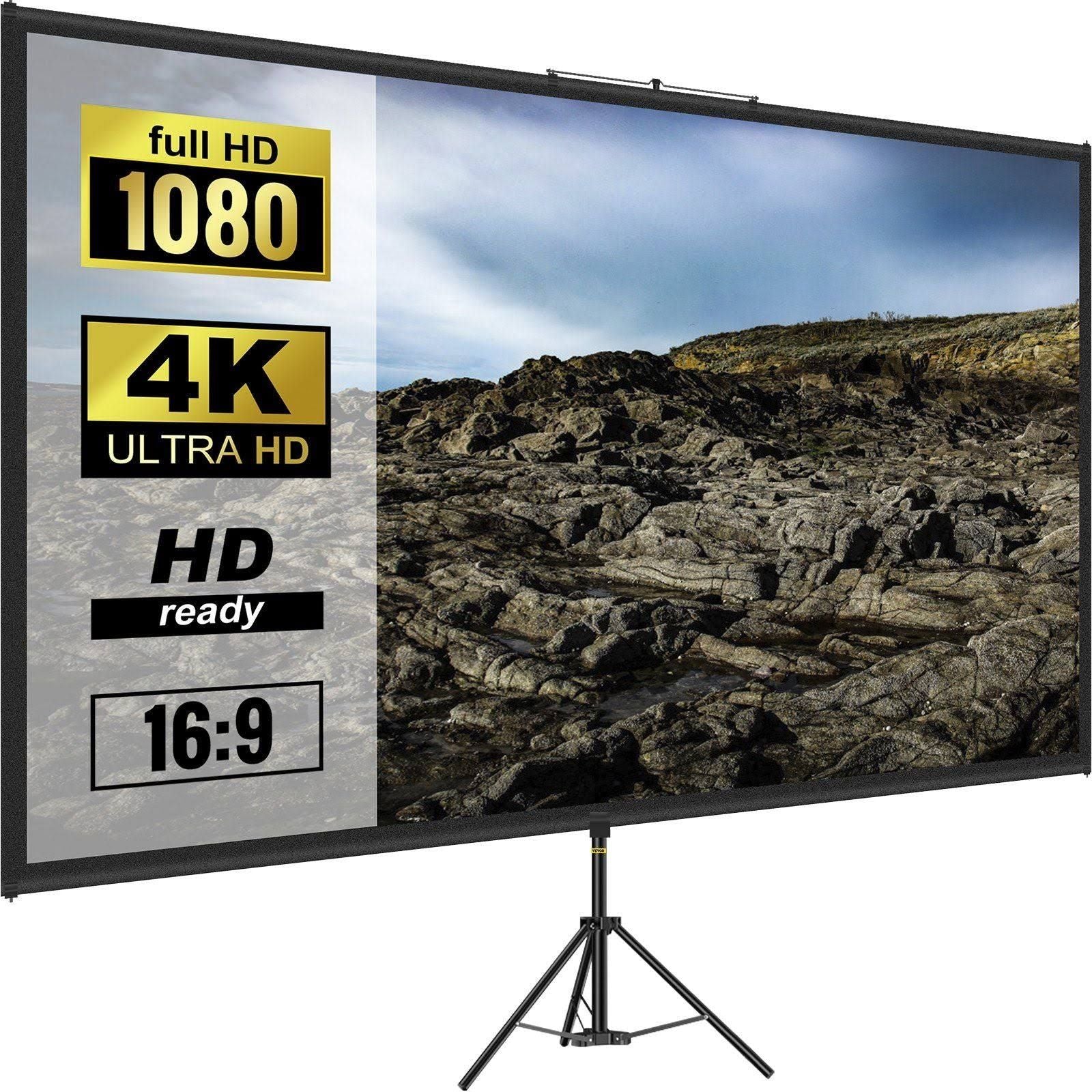 100 pouces Écran de Projection VEVOR avec Trépied 4K HD 16:9 Toile de Projection sur Trépied Hauteur Réglable Écran pour Intérieur et Extérieur(Noir/Blanc)