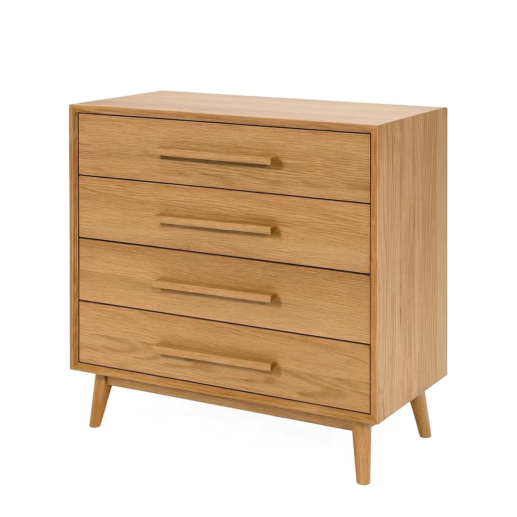 Commode à tiroirs en chêne avec 4 tiroirs 90x40x95 cm(Chêne clair)