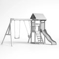Ensemble de balançoire en métal avec toboggan, 350cm x 250cm x 280cm(Gris/Argent)