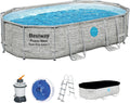 Bestway Power Steel Swim Vista Series Pool Kit Complet Ovale avec Filtre à Sable, échelle de sécurité et bâche 488 x 305 x 107 cm