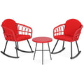Ensemble de mobilier de jardin avec deux chaises à bascule et table basse en métal rouge(Rouge)