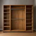 Armoire en Bois avec Étagères et Tringles Métalliques 200cmx180cmx60cm(Bois clair)
