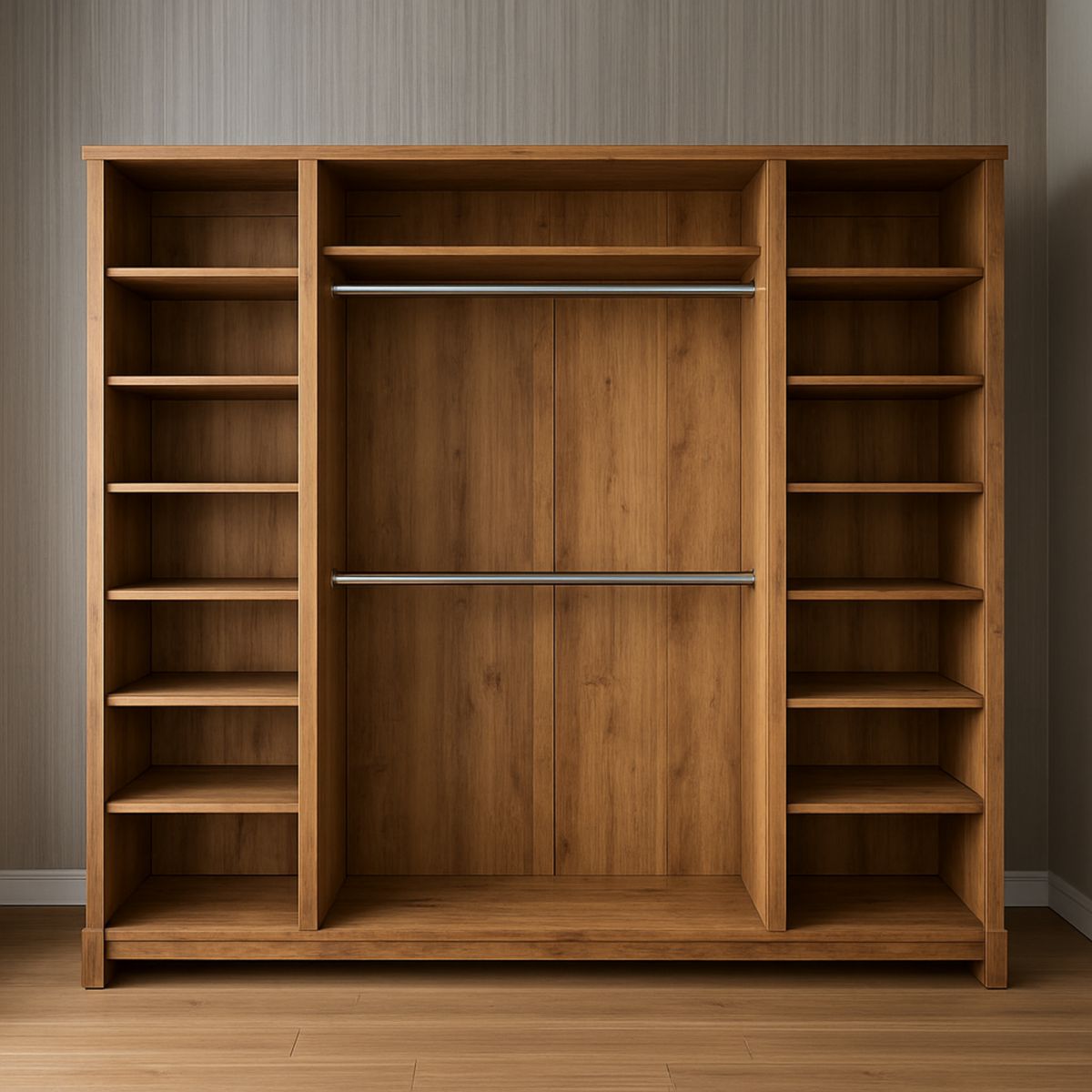 Armoire en Bois avec Étagères et Tringles Métalliques 200cmx180cmx60cm(Bois clair)