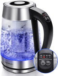 Aigostar Cris - Bouilloire en verre Température Réglable 2200W, 1.7L. Thermostat Réglable (60 à 100ºC) et fonction maintien au chaud, Filtre à thé amovible, éclairage LED de couleurs, Sans BPA.