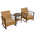 Ensemble de mobilier de jardin avec fauteuils à bascule en rotin et table ronde en métal(Marron/Naturel)