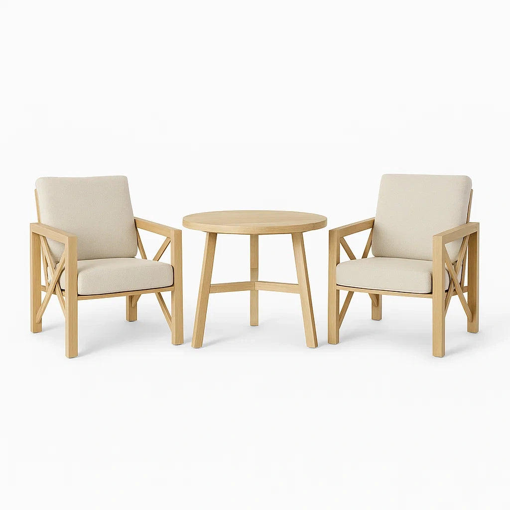 Ensemble de mobilier de jardin en bois avec coussins écru(Écru/Bois Naturel)