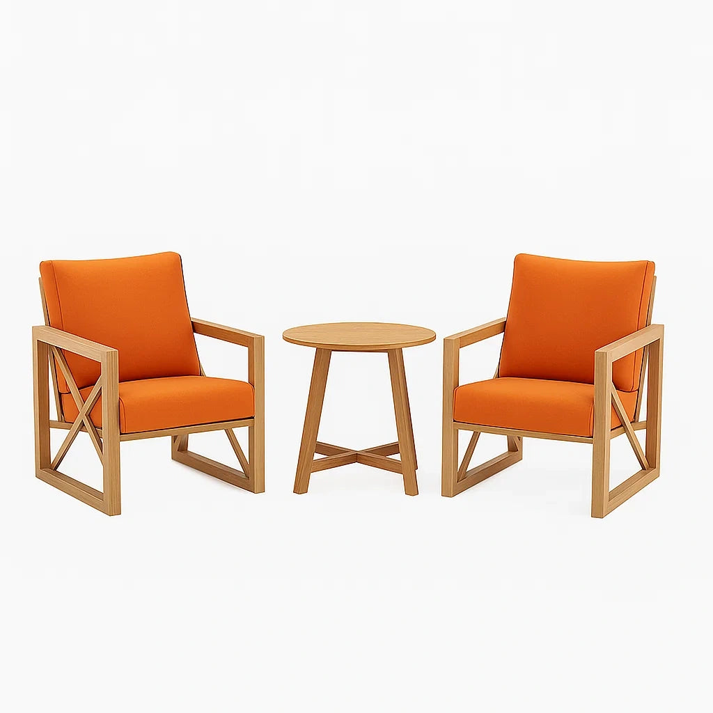 Ensemble de mobilier de jardin avec chaises et table en bois et tissu orange(Orange)