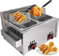 Friteuse à gaz commerciale 2x20L inox, température réglable pour maison/pro